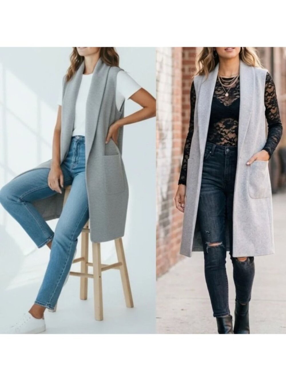Joie Gray Duster Sweater Vest Longline Cardigan Pockets Coatigan Size XL Layer